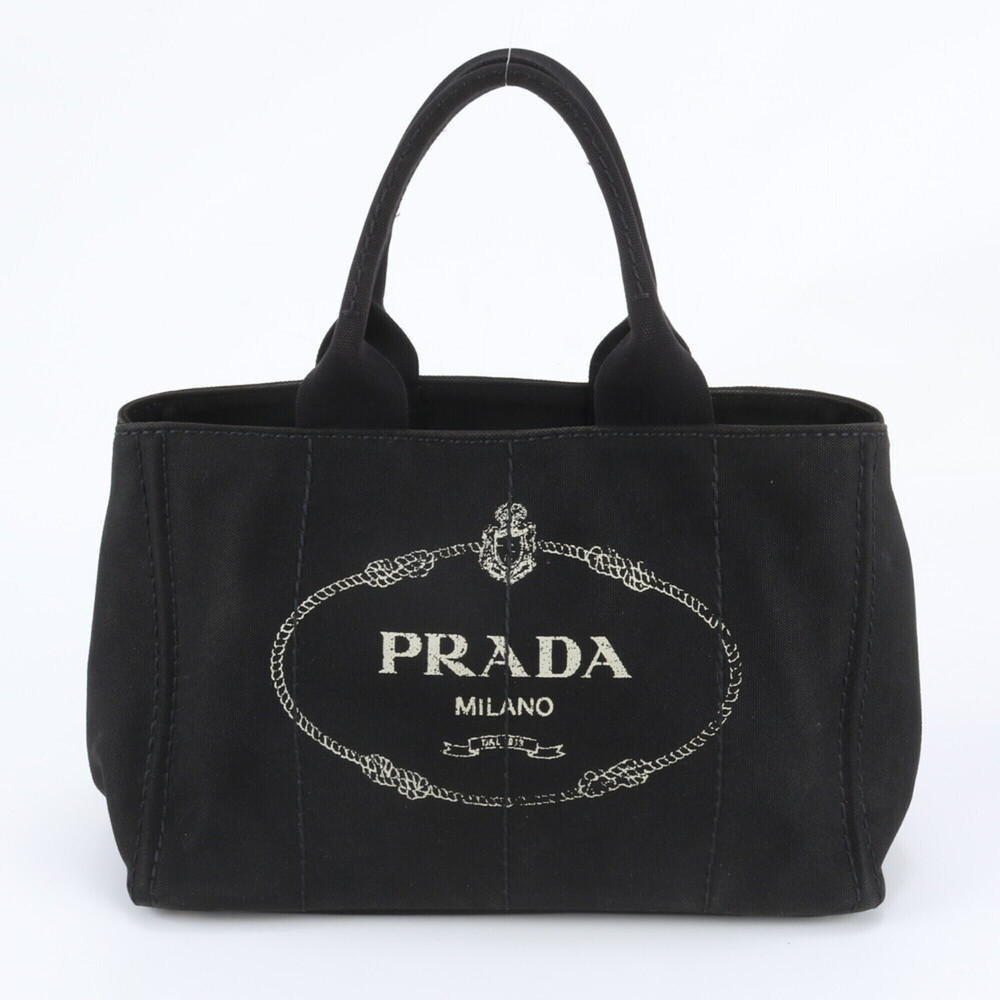 Prada Canapa Triangle Logo Tote Bag Shoulder Handbag Black Women's